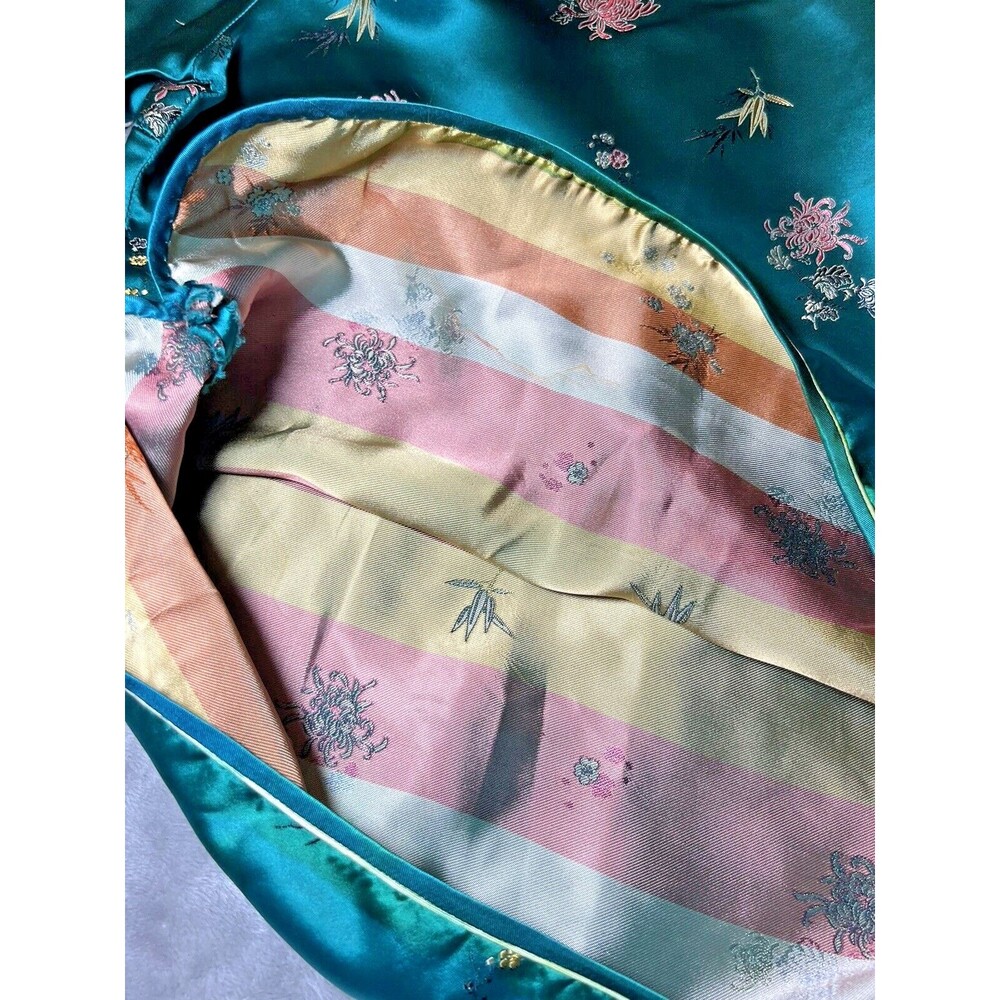 Silk Embroidered Mandarin Collar Top - Teal Green - Picture 13 of 16
